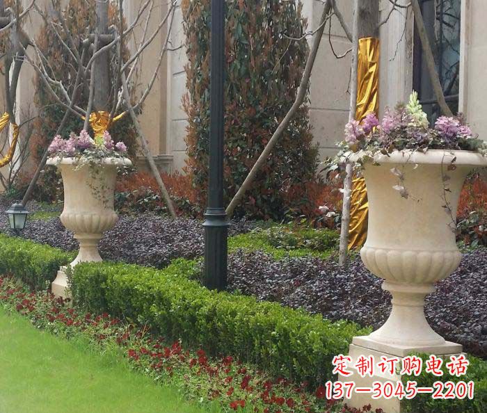 三明小区景观汉白玉花盆石雕