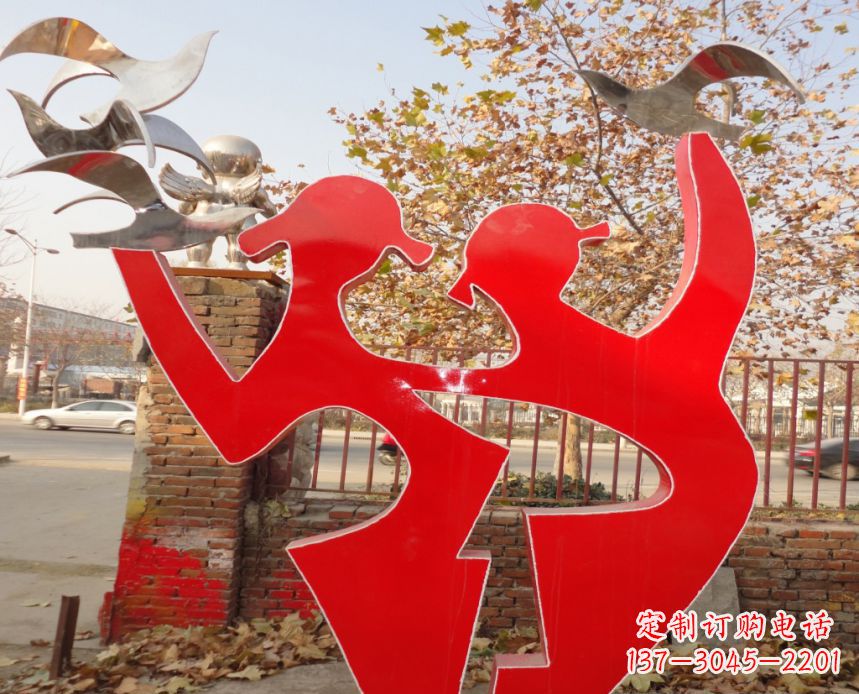 三明校园不锈钢剪影人物和和平鸽雕塑