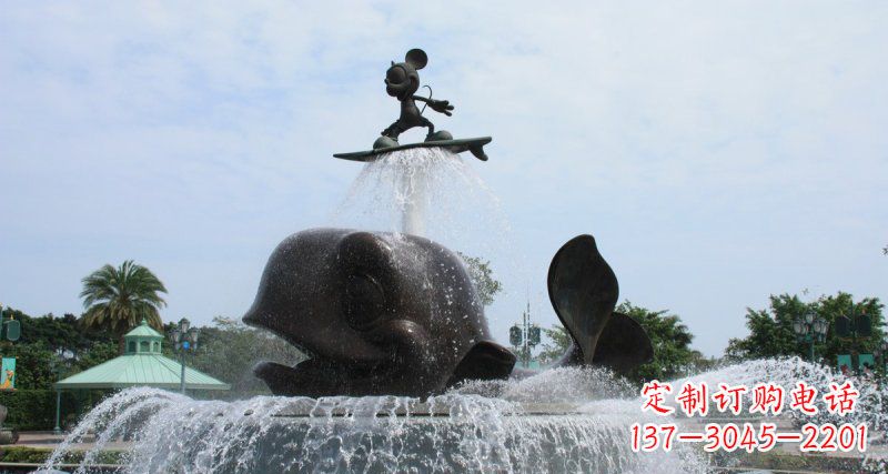 三明游乐园鲸鱼喷泉和米老鼠景观铜雕
