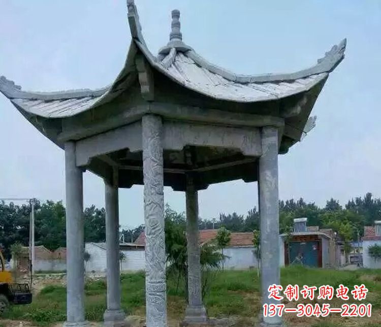 三明园林仿古六角凉亭景观石雕