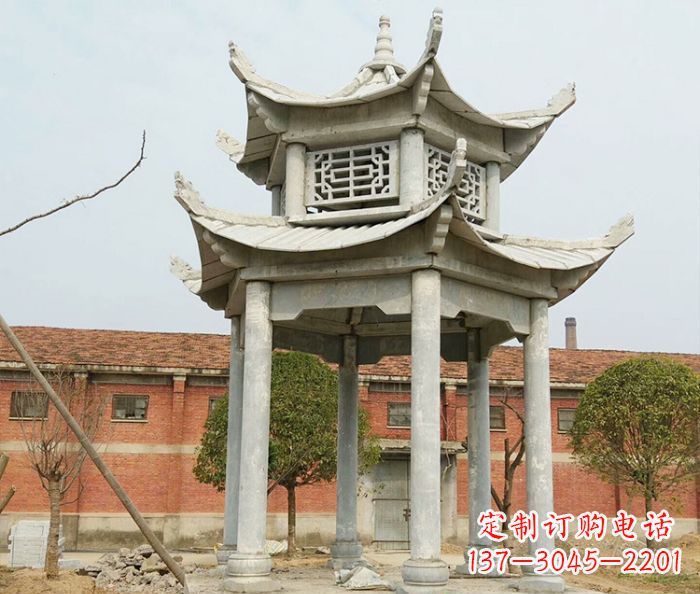 三明园林仿古双层石雕凉亭 (2)