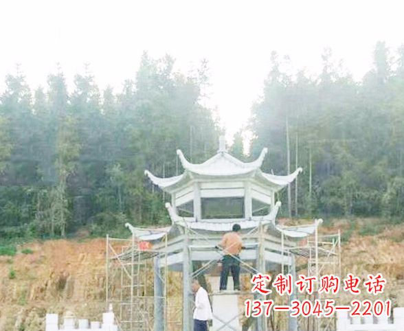 三明园林仿古双层石凉亭景观石雕 (2)