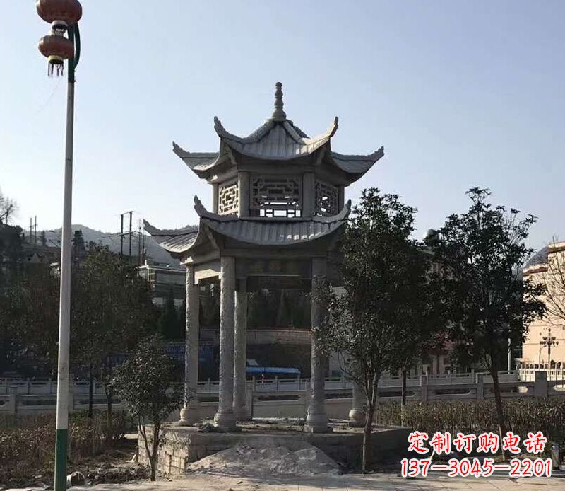 三明园林仿古双层石凉亭景观石雕 (4)
