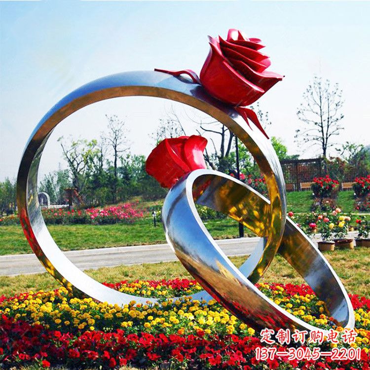 三明园林花丛不锈钢玫瑰花戒指雕塑