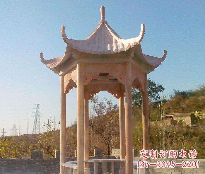 三明园林景观晚霞红单层石雕凉亭