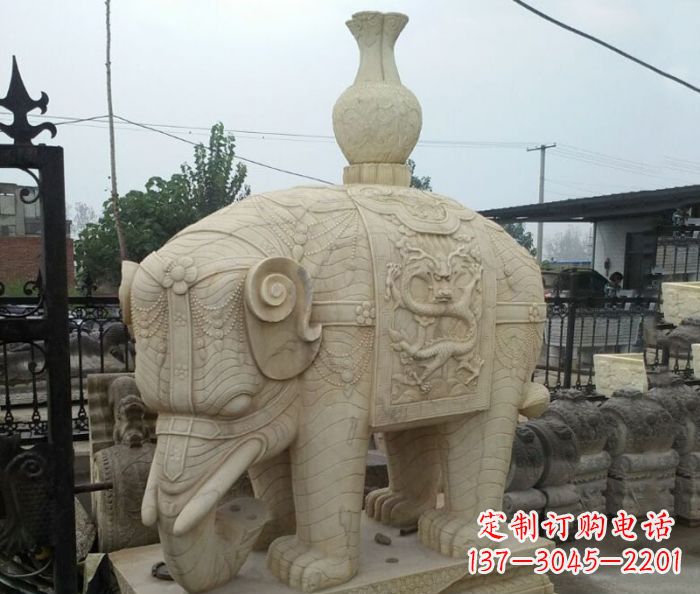 三明园林景观驮瓶大象石雕
