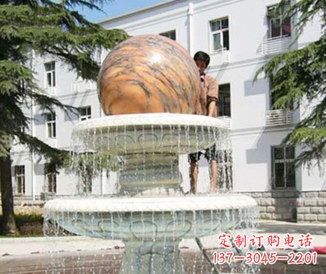 三明园林景观晚霞红风水球喷泉石雕 (2)