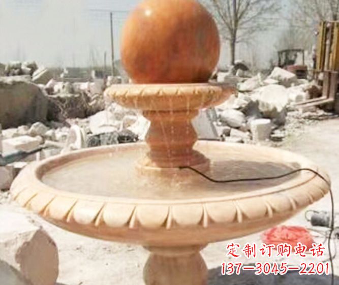 三明园林景观晚霞红风水球喷泉石雕 (3)