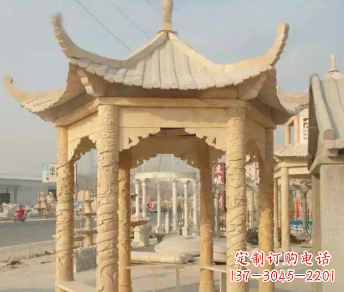 三明园林景观晚霞红六角石雕凉亭 (3)