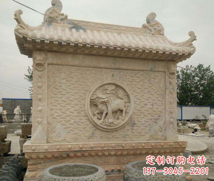 三明园林景观晚霞红石雕影壁