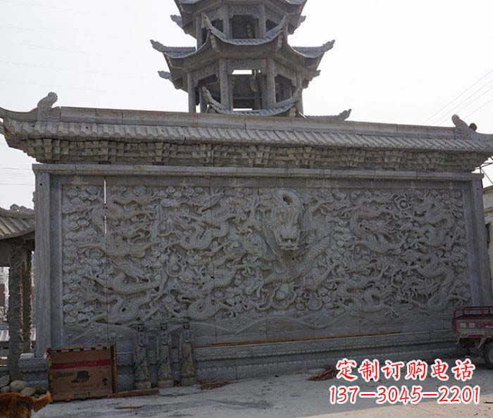 三明园林九龙壁石雕影壁