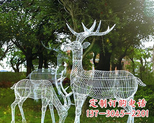 三明园林镂空梅花鹿不锈钢景观雕塑