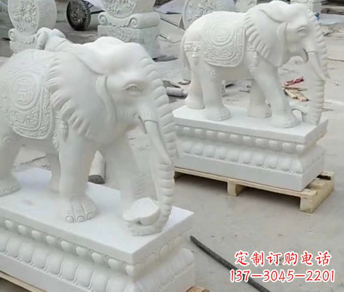 三明招财动物汉白玉大象石雕 (2)
