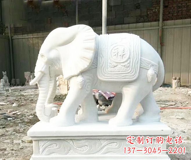 三明招财动物汉白玉大象石雕 (3)