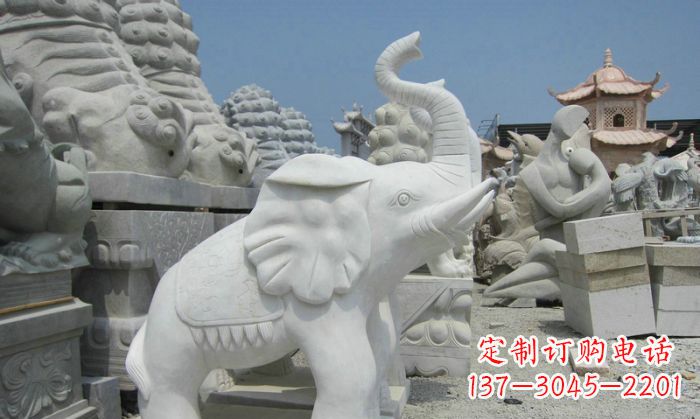 三明招财动物汉白玉长鼻小象石雕
