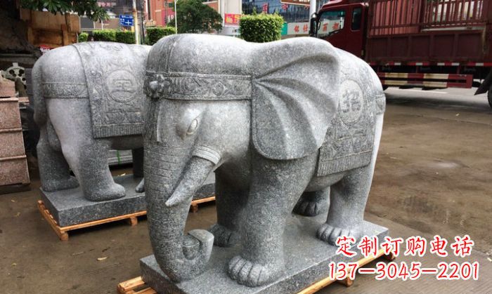 三明招财进宝芝麻灰大象石雕 (3)