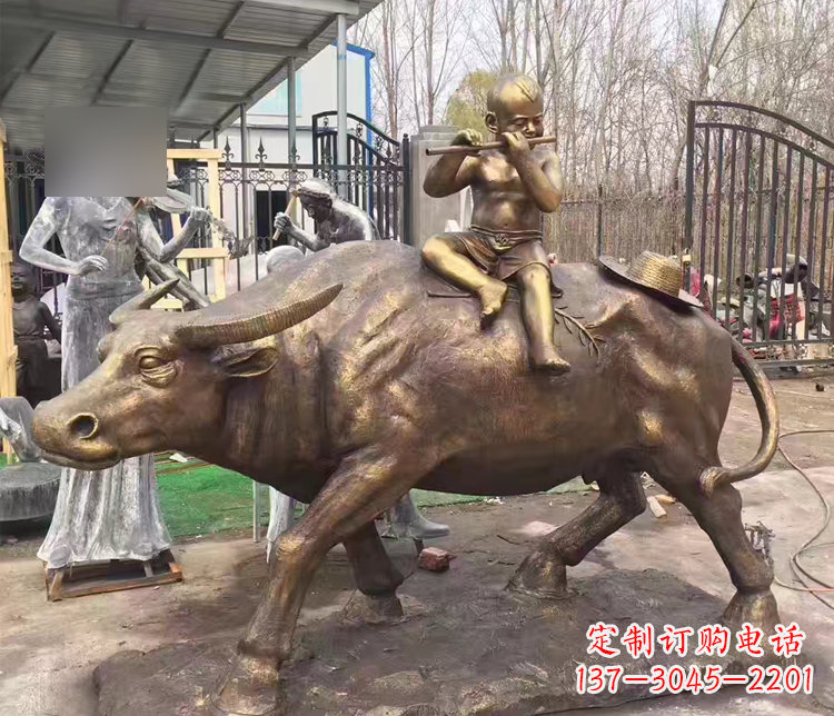 三明吹笛子的牧童牛公园景观铜雕