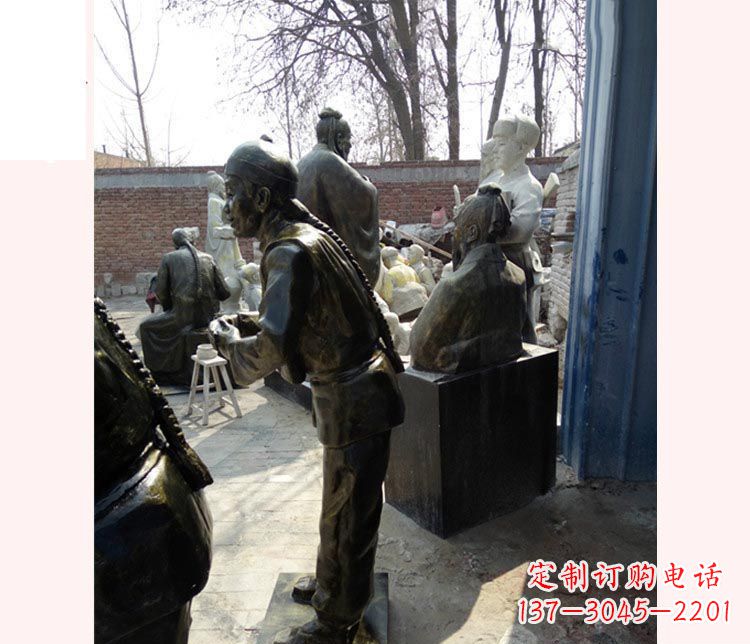 三明作揖的店小二铜雕